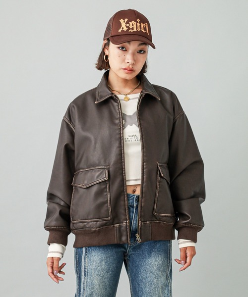X-girl（エックスガール）の「DISTRESSED FAUX LEATHER JACKET