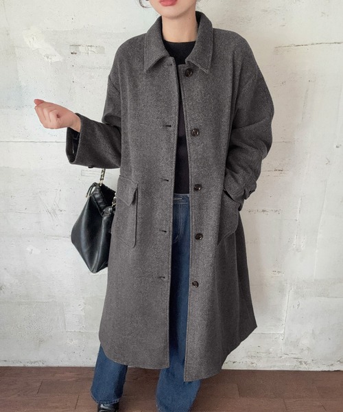 セール】ウールライクステンカラーロングコート（ステンカラーコート