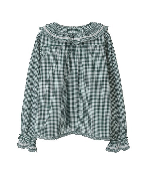 フリル襟付きギンガムチェックブラウス（シャツ/ブラウス）｜PINK