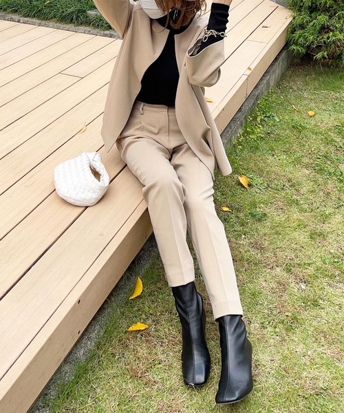 セール】ノーカラージャケット＆テーパードパンツスーツセットアップ