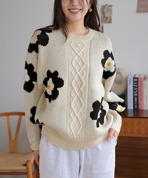 セール】花柄ケーブルニット（ニット/セーター）｜LAFFMO（ラフモ）の