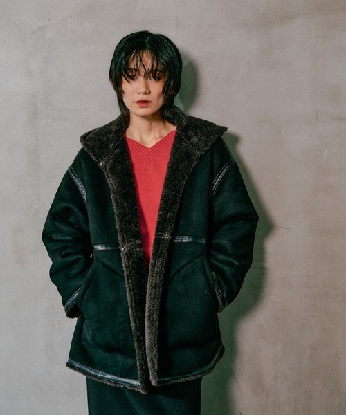 セール】リバーシブルムートンボアポンチョコート 601535（ムートン