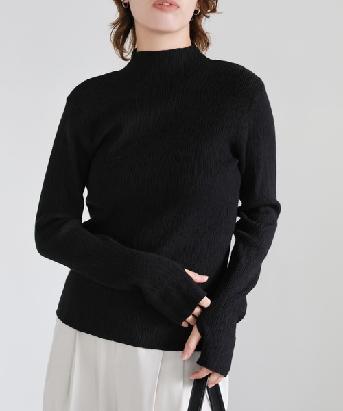 セール】【6色展開】ニュアンスリブプチハイネックトップス（Tシャツ