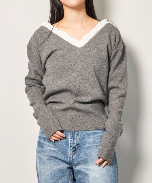 CLANE（クラネ）の「CLANE 2WAY FRILL V NECK KNIT TOPS（ニット
