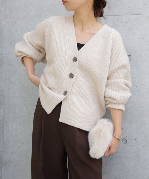 セール】片畦編み長袖ニットカーディガン（カーディガン/ボレロ