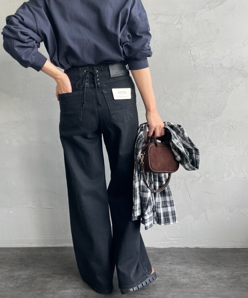 SOMETHING/サムシング] LISA レースアップ ワイドデニム（デニムパンツ