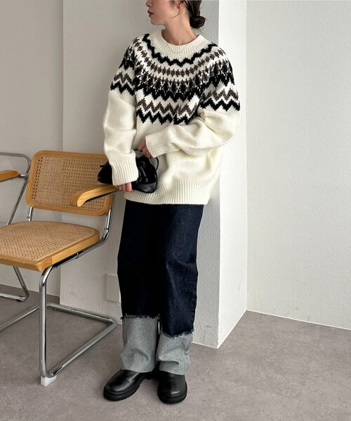 セール】【ユニセックス】求心柄オーバーニット（ニット/セーター