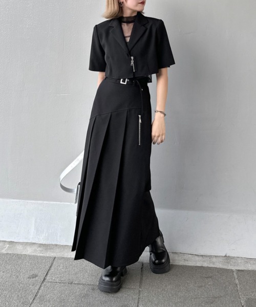 jiasecond.】アシメプリーツロングタイトスカート / ベルト付き