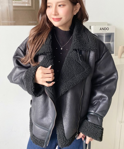 セール】【累計販売枚数1万枚突破！】フェイクレザー×ボアフェイク