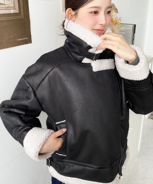 セール】【累計販売枚数1万枚突破！】フェイクレザー×ボアフェイク