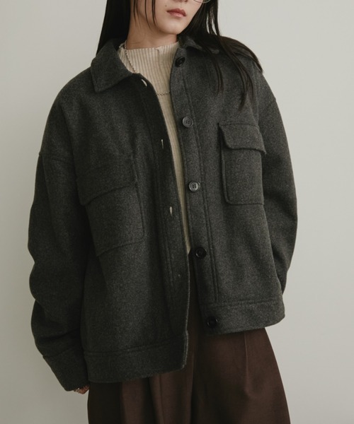 セール】ウールライクアウトポケットジャケットコート/中綿裏地付き