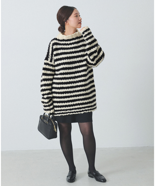 IENA（イエナ）の「《WEB限定/追加2》BLACK ハイネックボーダーニット