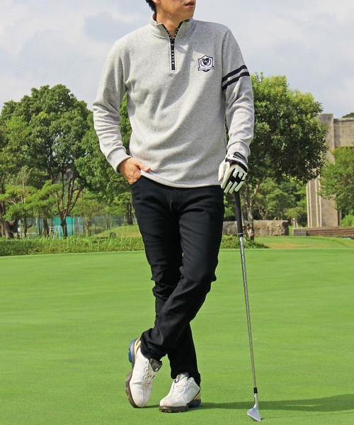 ハーフジップトレーナー ゴルフウェア 裏起毛シャギー スウェット 長袖