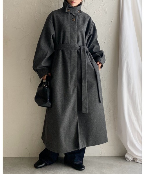セール】フェイクウール2WAYベルト付きロングスタンドカラーステン