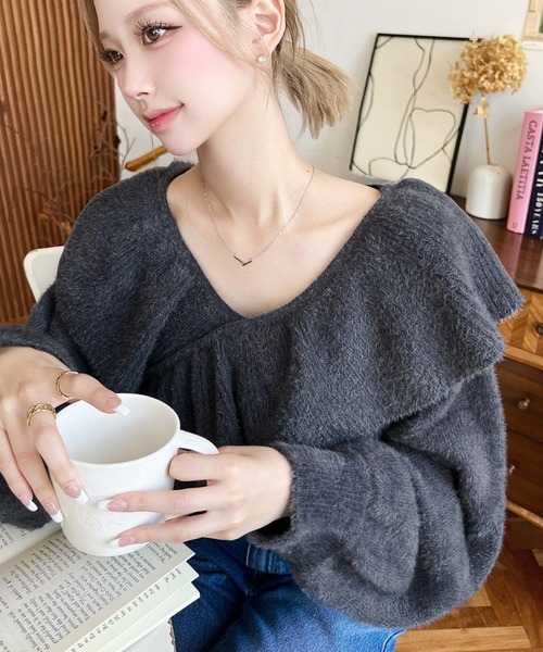 セール】クロスフリルシャギーニットプルオーバー（ニット/セーター