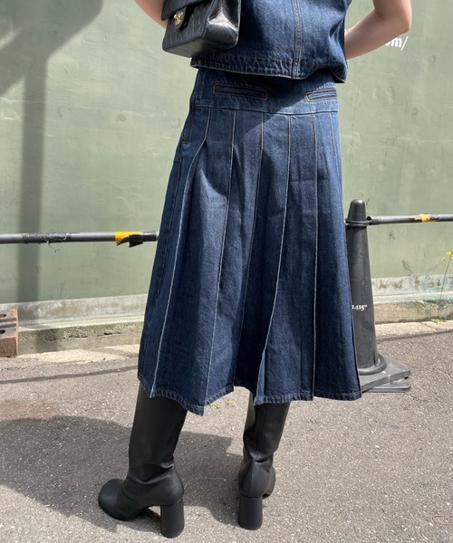 ハイウエスト デニムロングプリーツスカート FC23B019【Fano Studios