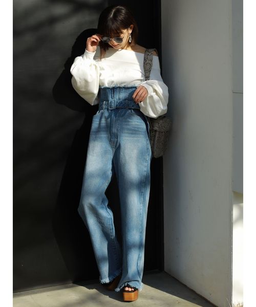 EMODA（エモダ）の「2WAYスーパーハイウエストワイドジーンズ（デニム
