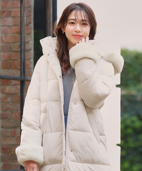 セール】《ほんのりくびれる美人シルエット》ファー付フェイクダウン
