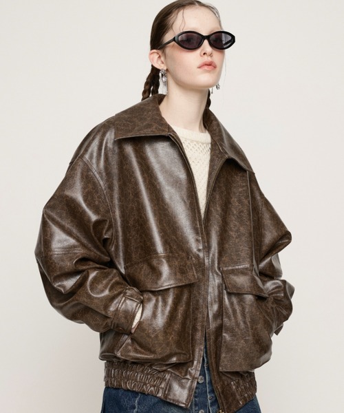 SLY（スライ）の「FAUX LEATHER ZIP UP BZ フォー レザー ジップ