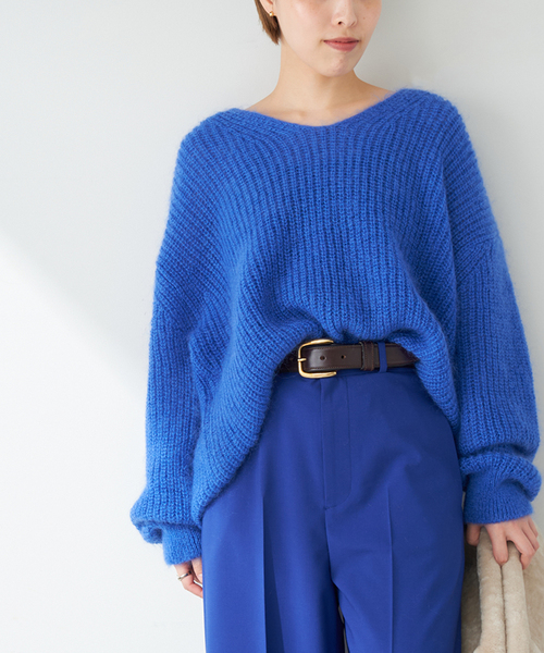 plage（プラージュ）の「キッドモヘヤ カタアゼ Vネックプルオーバー