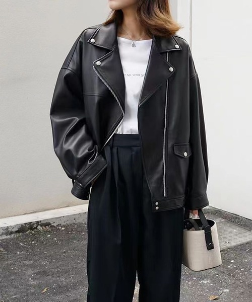 セール】フェイクレザー ダブルライダース ジャケット レディース