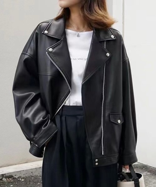 セール】フェイクレザー ダブルライダース ジャケット レディース