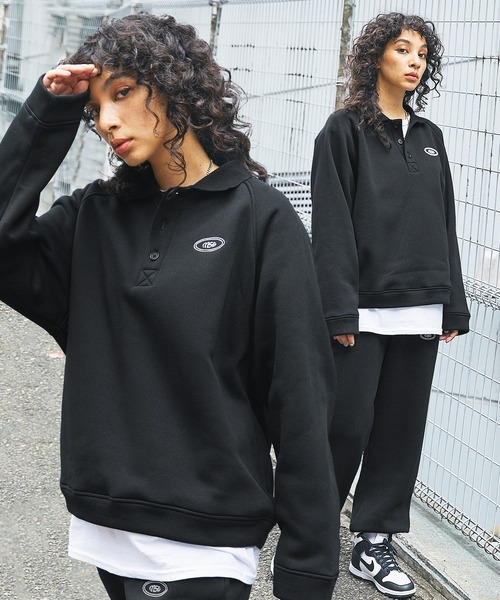 セール】【 スウェット セットアップ 】ロゴ刺繍襟付きスウェット+