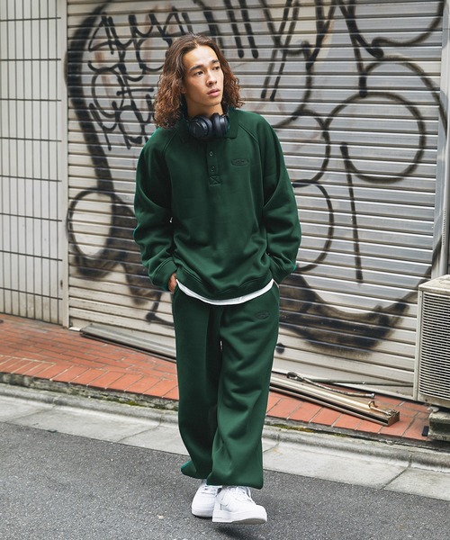 セール】【 スウェット セットアップ 】ロゴ刺繍襟付きスウェット+