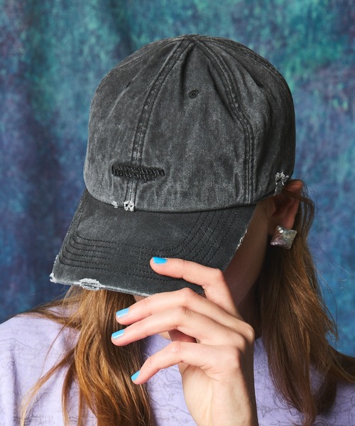 UNISEX》Chemical Over-Dye Reverse Logo Damage Cap/ケミカルオーバー