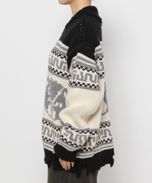 Anui（アニュイ）の「【UNISEX】GRMベアーカウチンニットカーディガン