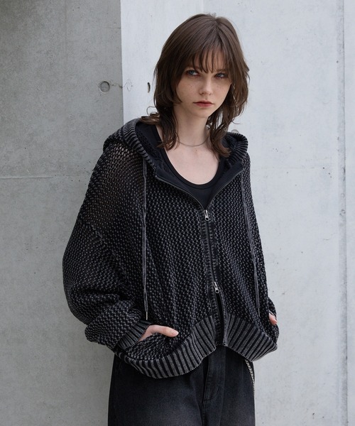 Spielio】Vintage like mesh knit hoodie/ヴィンテージライクメッシュ