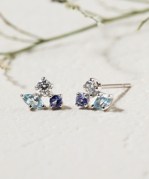 12月誕生石 K10 ホワイトゴールド タンザナイト ピアス BLOOM/ブルーム
