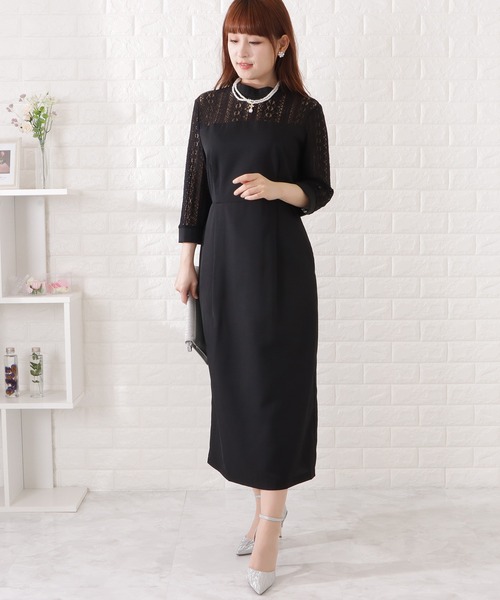 セール】7分袖レトロレースドッキングワンピース（ドレス）｜Lace