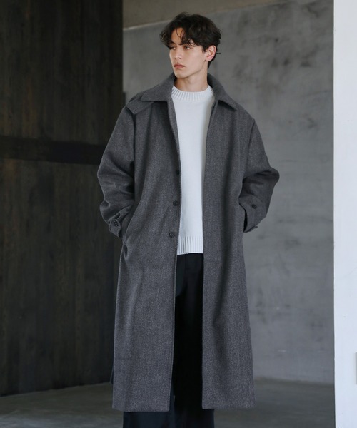 セール】2wayメルトンオーバーサイズロングステンカラーコート（ステン