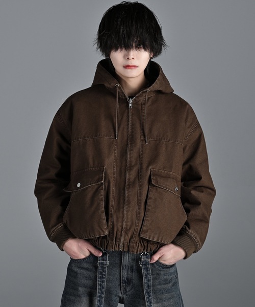 vintage make short duck blouson reversible zip parka （duck/pu