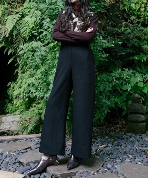 セール】Cross Neck Jacquard Jumpsuits/クロスネックジャガード