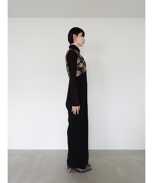 セール】Cross Neck Jacquard Jumpsuits/クロスネックジャガード