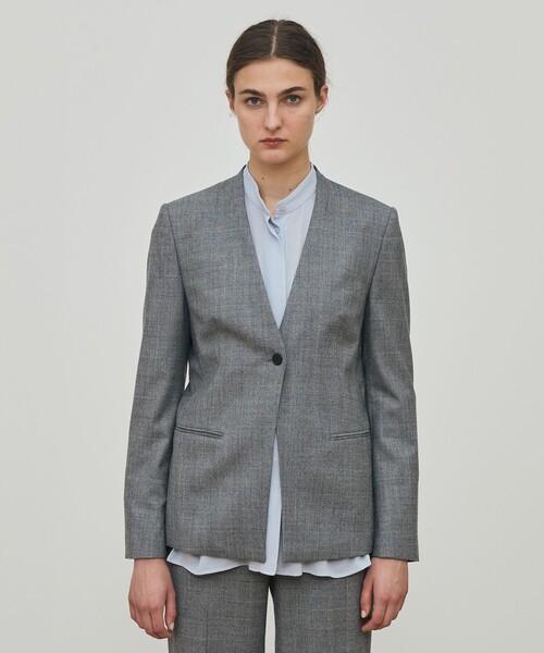 フランネルウールストレッチ ノーカラージャケット（ノーカラー