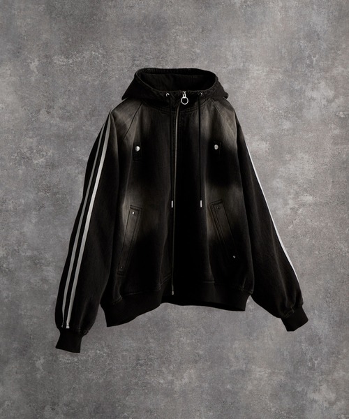 セール】line sleeve track zip parker jacket / ラインスリーブ