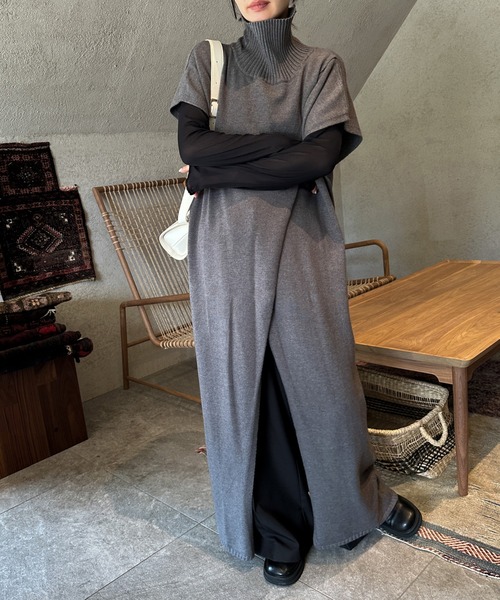 セール】センタースリットタートルニットロングワンピース（ワンピース