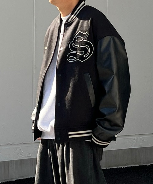 サガラワッペン刺繍 ビッグシルエットスタジャン ウールテック