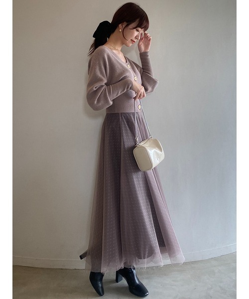 SNIDEL（スナイデル）の「カーデ×チュールスカートセット（ワンピース