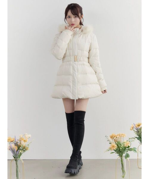 セール】フェイクファーフードレディダウンコート（ダウンジャケット