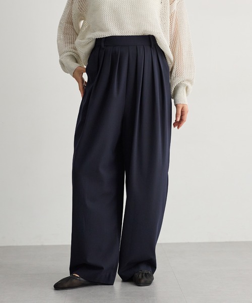 低身長/高身長向けサイズ有]撥水4本タックカーブパンツ