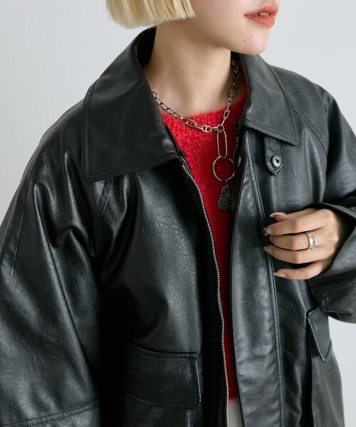 セール】ボア付きフェイクレザージャケット（ブルゾン）｜w closet