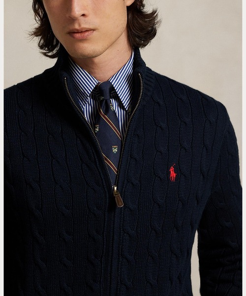 ケーブルニット コットン フルジップ セーター（ニット/セーター