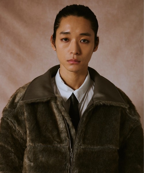 leather/fur faux reversible flight jacket / フェイクレザーファー