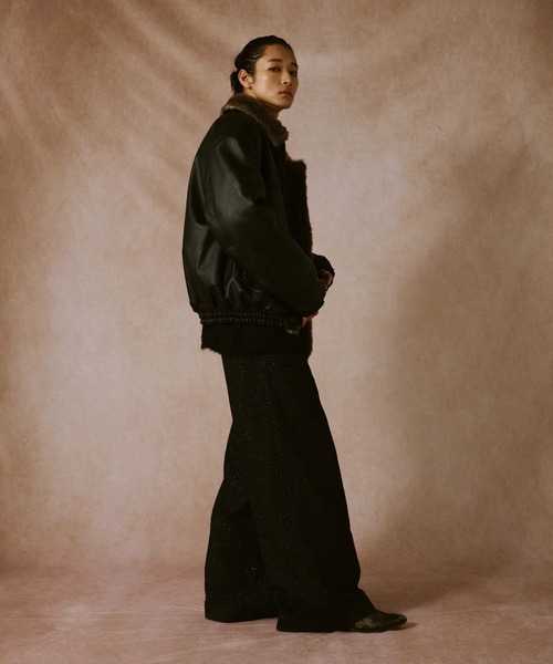 leather/fur faux reversible flight jacket / フェイクレザーファー