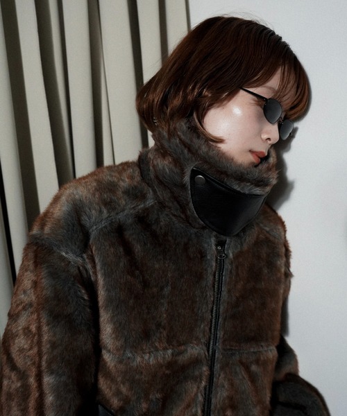 leather/fur faux reversible flight jacket / フェイクレザーファー