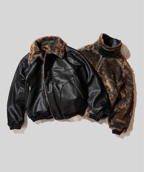 leather/fur faux reversible flight jacket / フェイクレザーファー